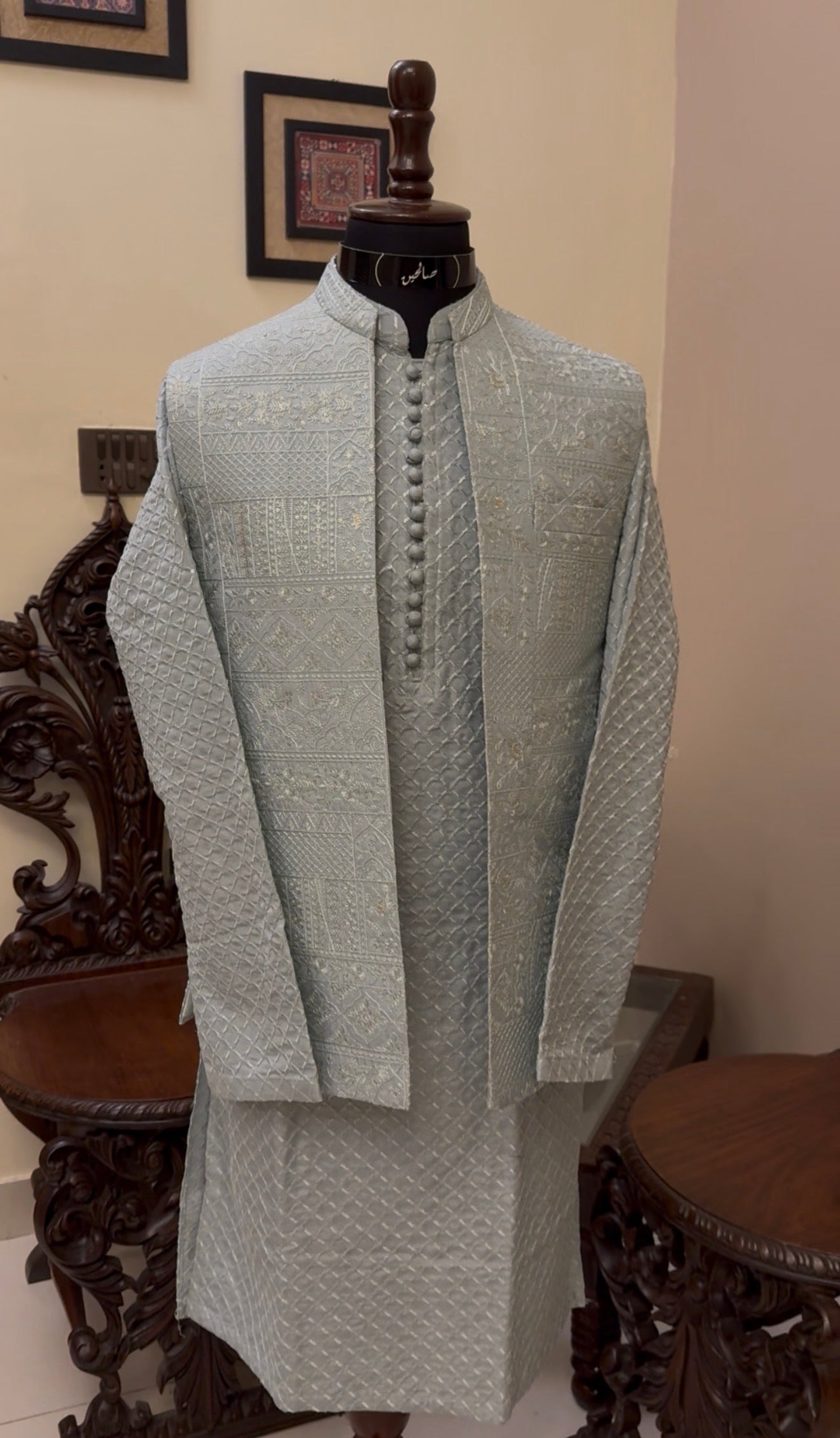 Baby Blue Embroidered Set (Waistcoat & Kurta Pajama)