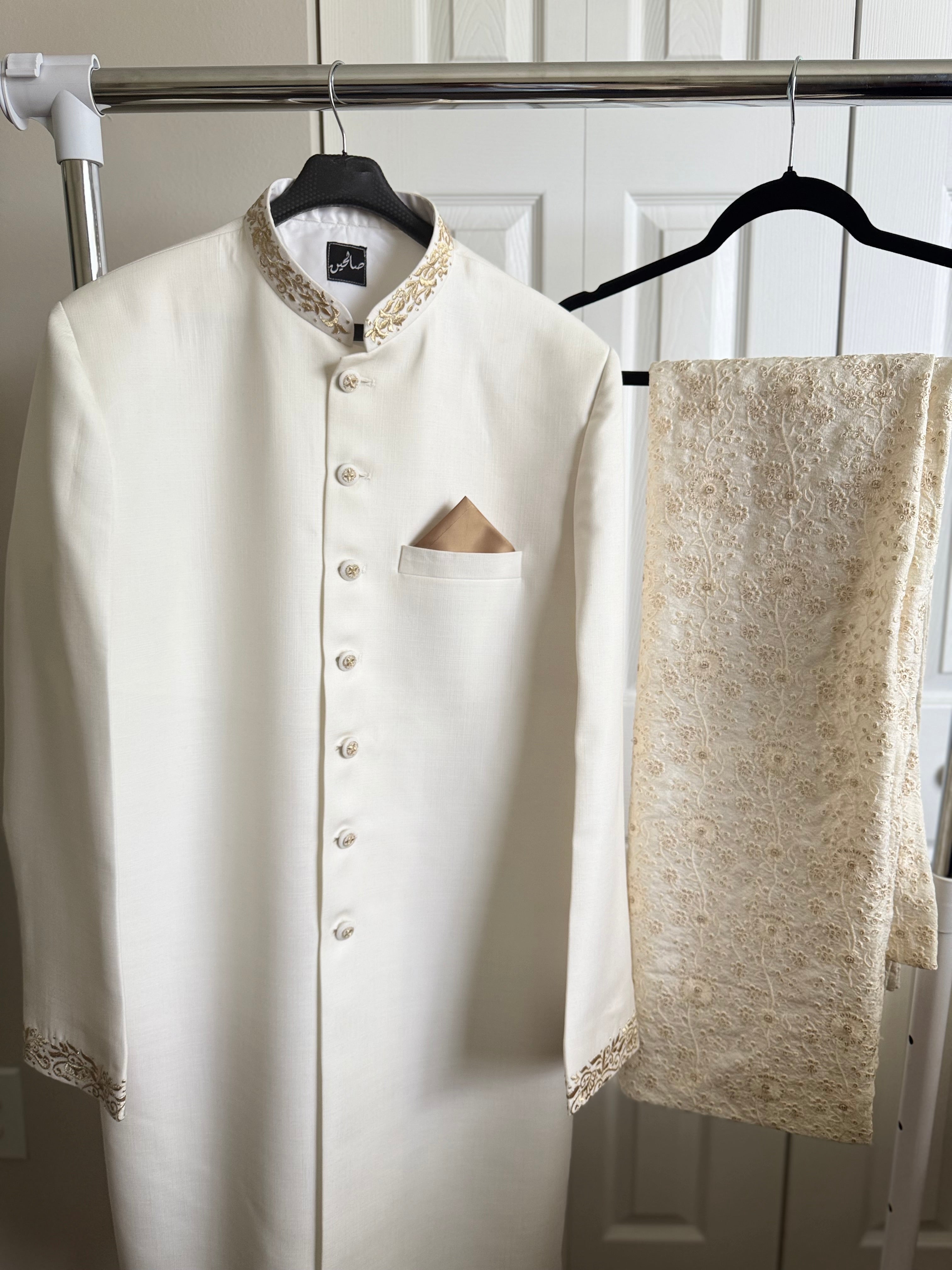 Ivory White Embroidered Sherwani Set