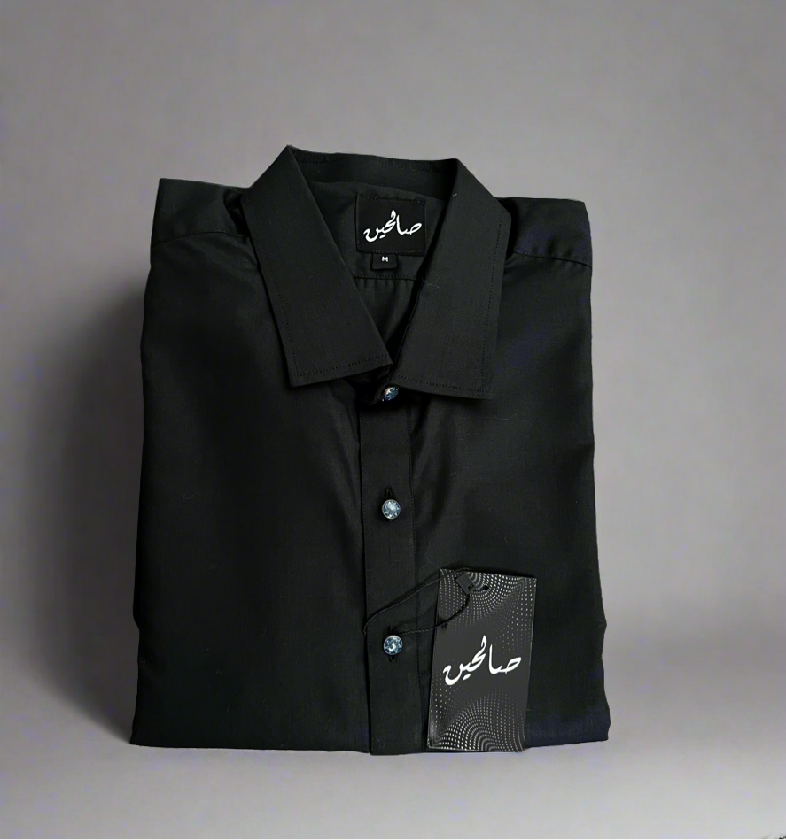 Men's Shalwar Kameez - Black - Shirt Collar | Fancy Buttons