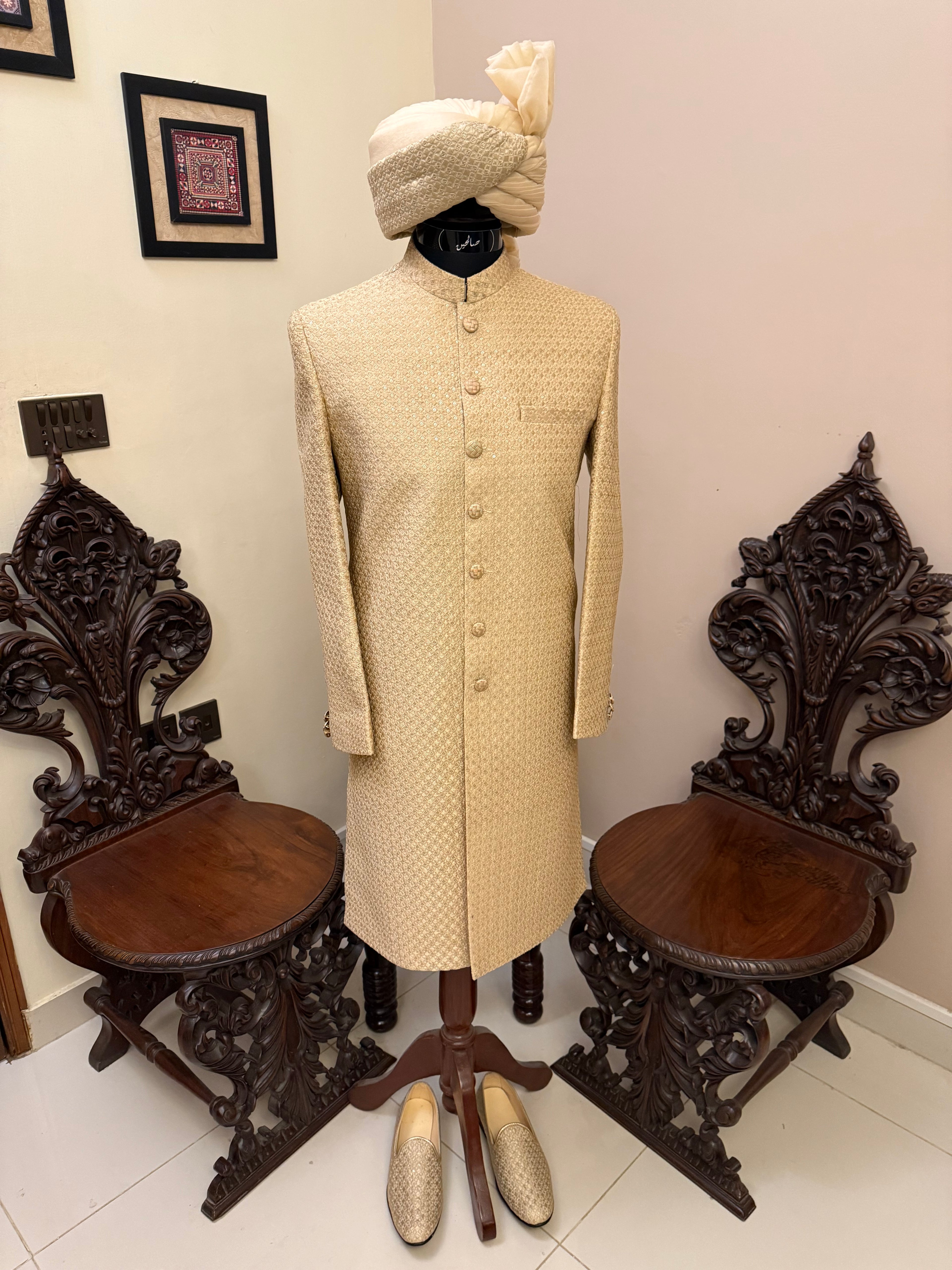 Imperial Champagne Gold Sherwani Set