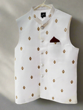 Embroidered White Waistcoat with Gold Accents
