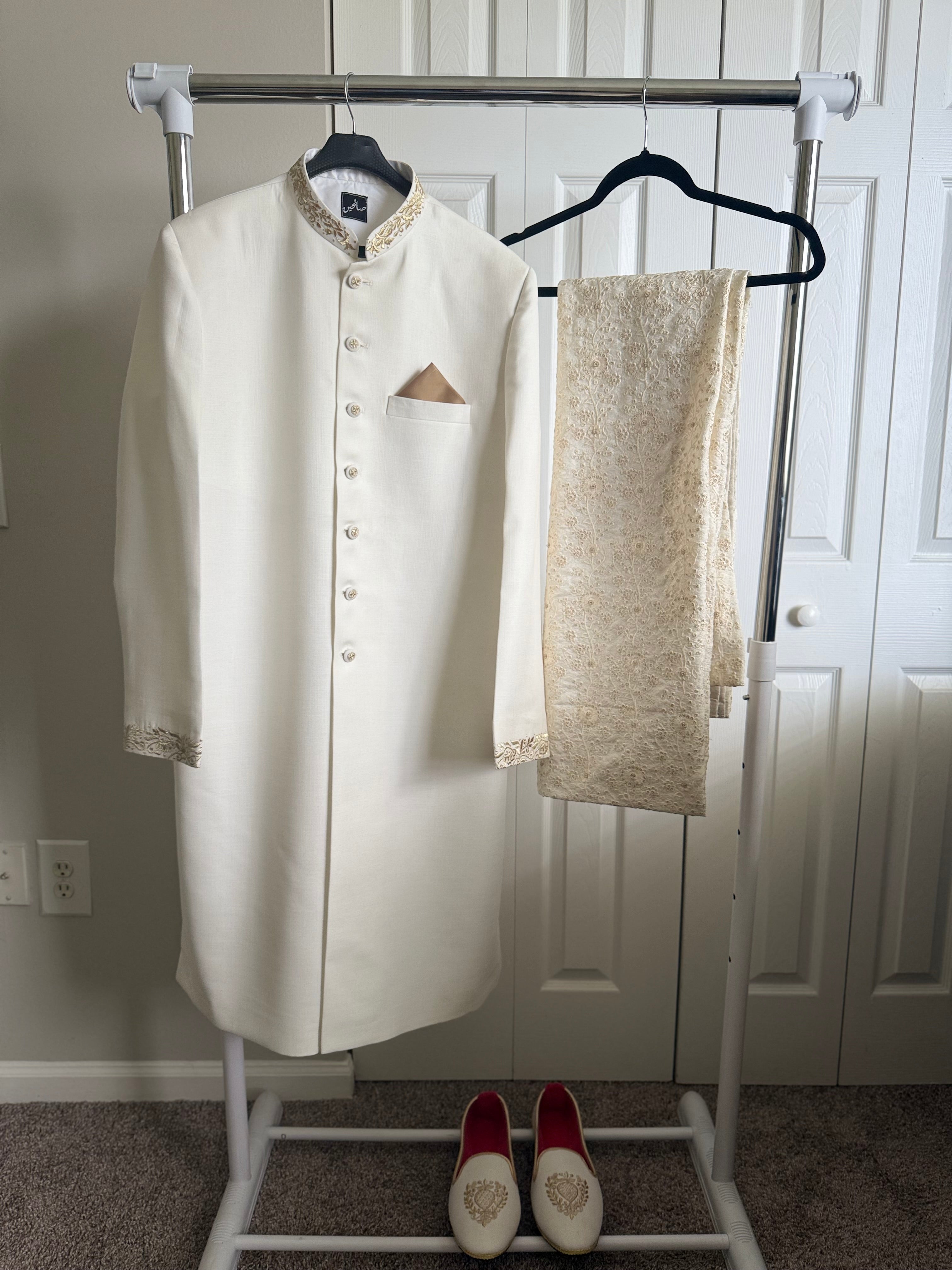 Ivory White Embroidered Sherwani Set
