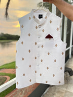 Embroidered White Waistcoat with Gold Accents
