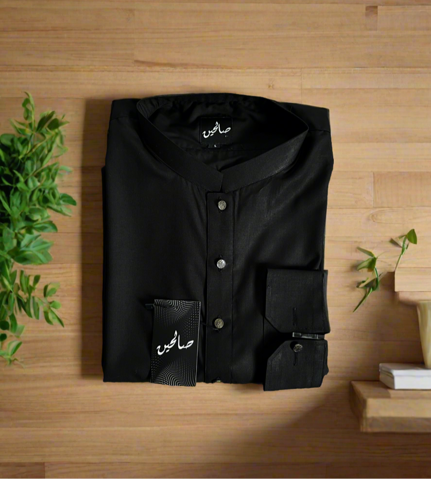 Men's Shalwar Kameez - Black (Fancy Buttons)