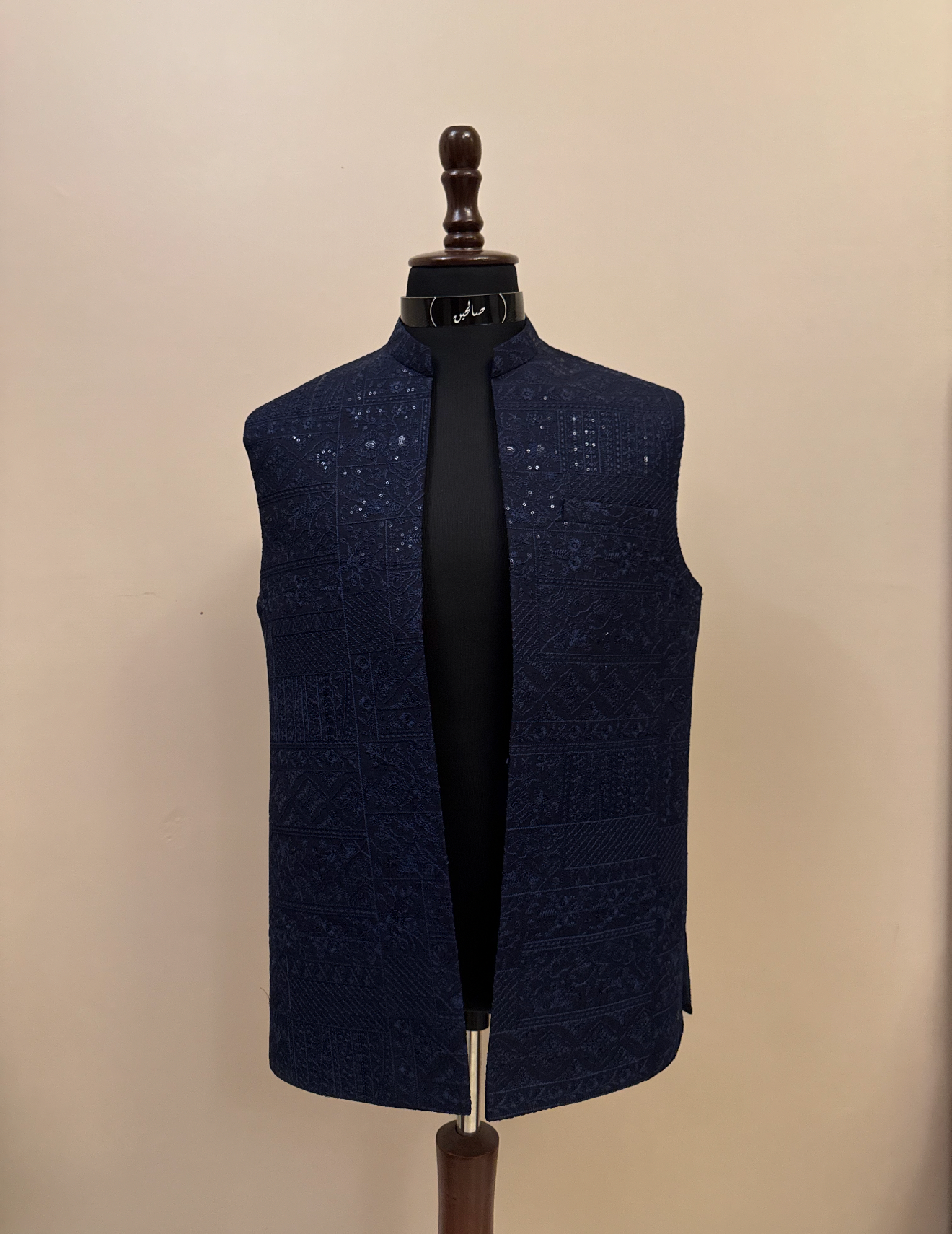 Navy Blue Embroidered Waistcoat
