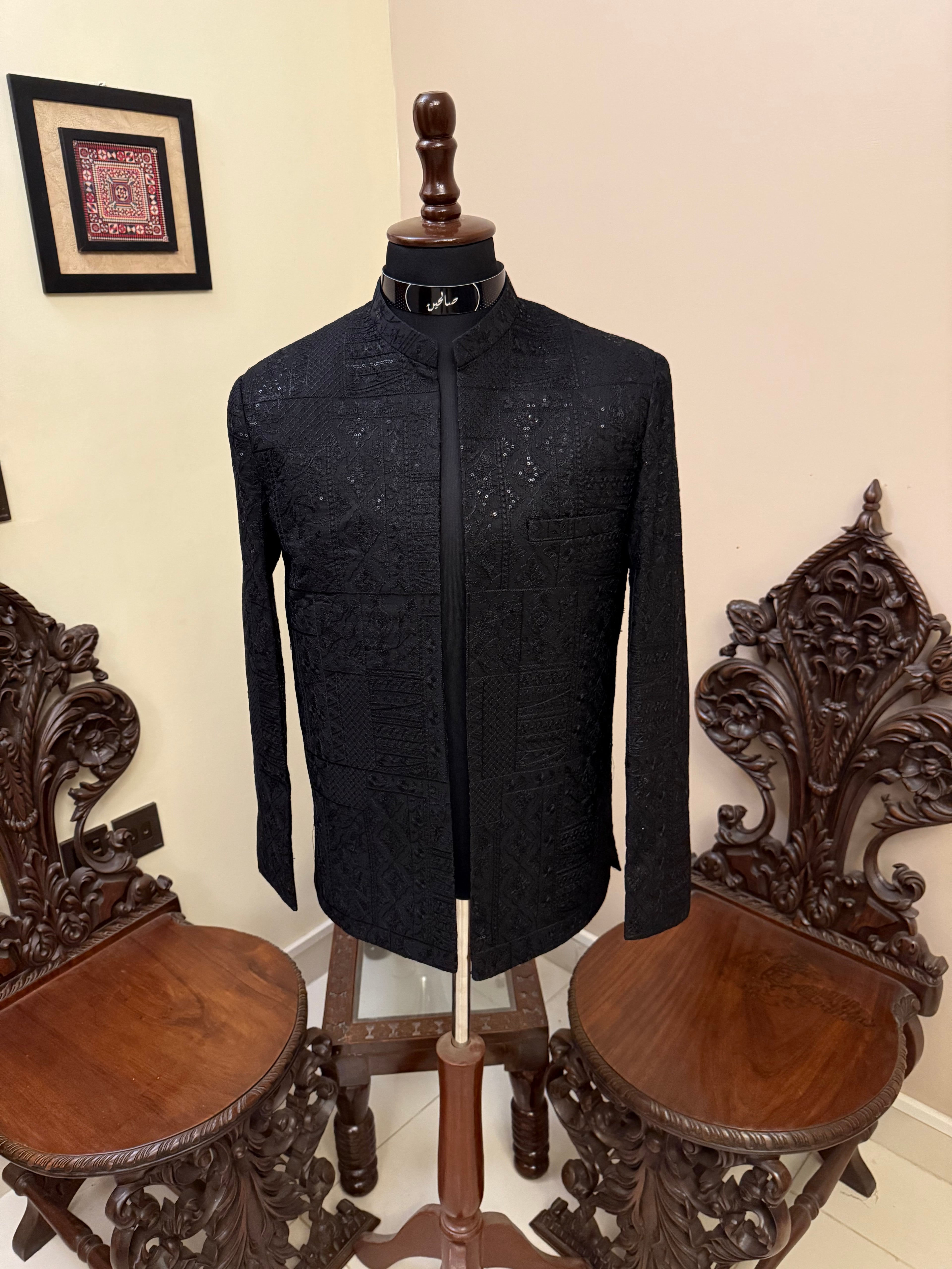 Midnight Noir Embroidered Prince Coat