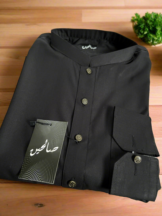 Men's Shalwar Kameez - Black (Fancy Buttons)