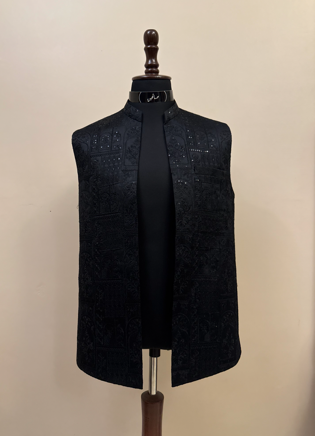 Jet Black Embroidered Waistcoat