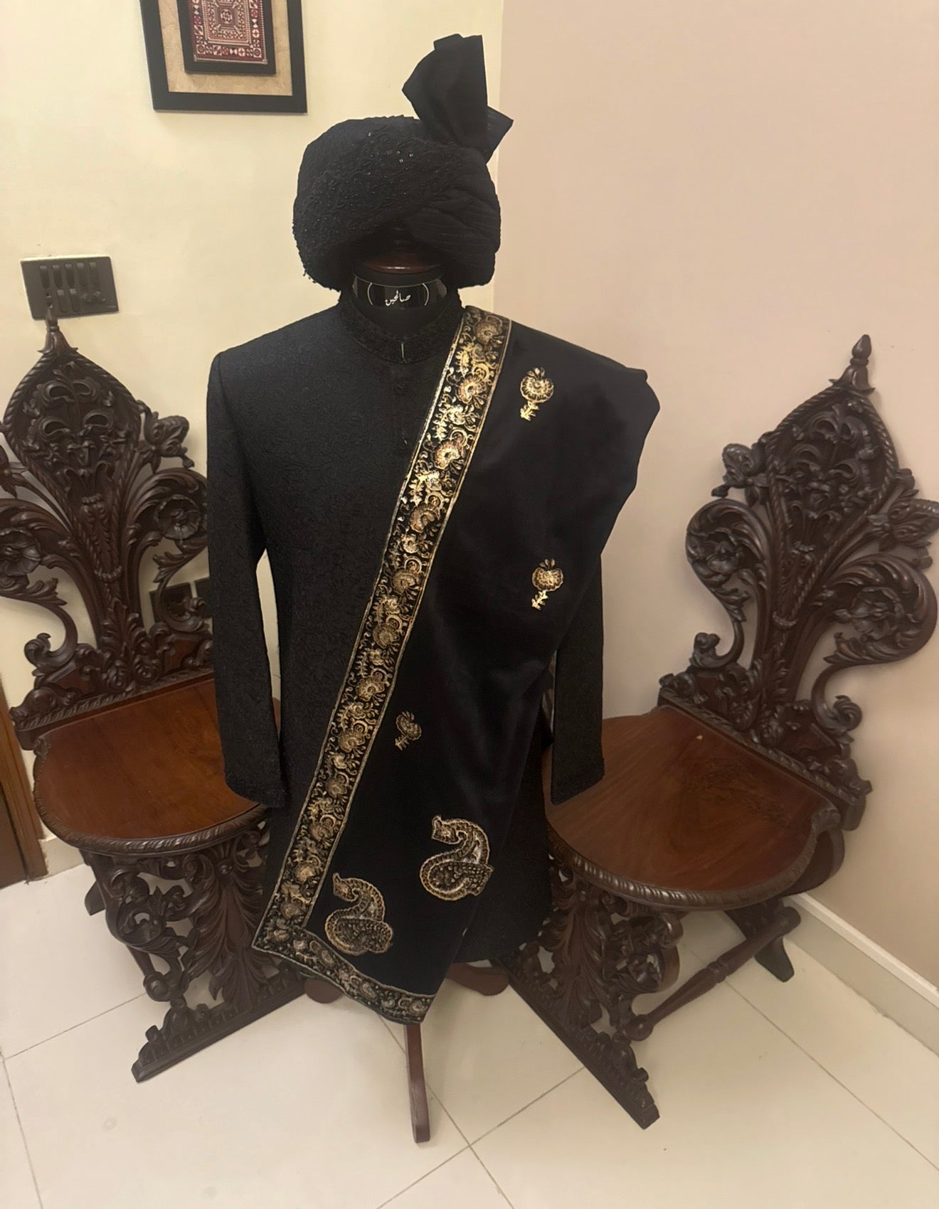 Onyx Black Embroidered Groom’s Sherwani Set