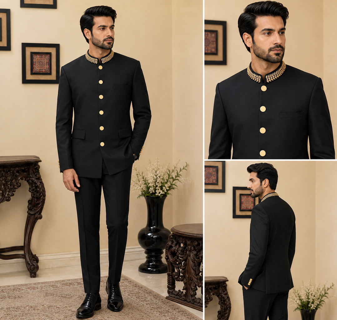 Black Zari Work Bandhgala | Jodhpuri Suit
