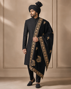 Onyx Black Embroidered Groom’s Sherwani Set