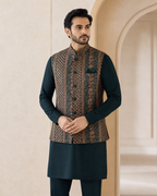 Emerald Green Embroidered Waistcoat & Kurta Pajama Set
