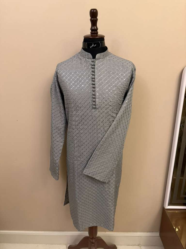 Ash Gray Embroidered Kurta Pajama