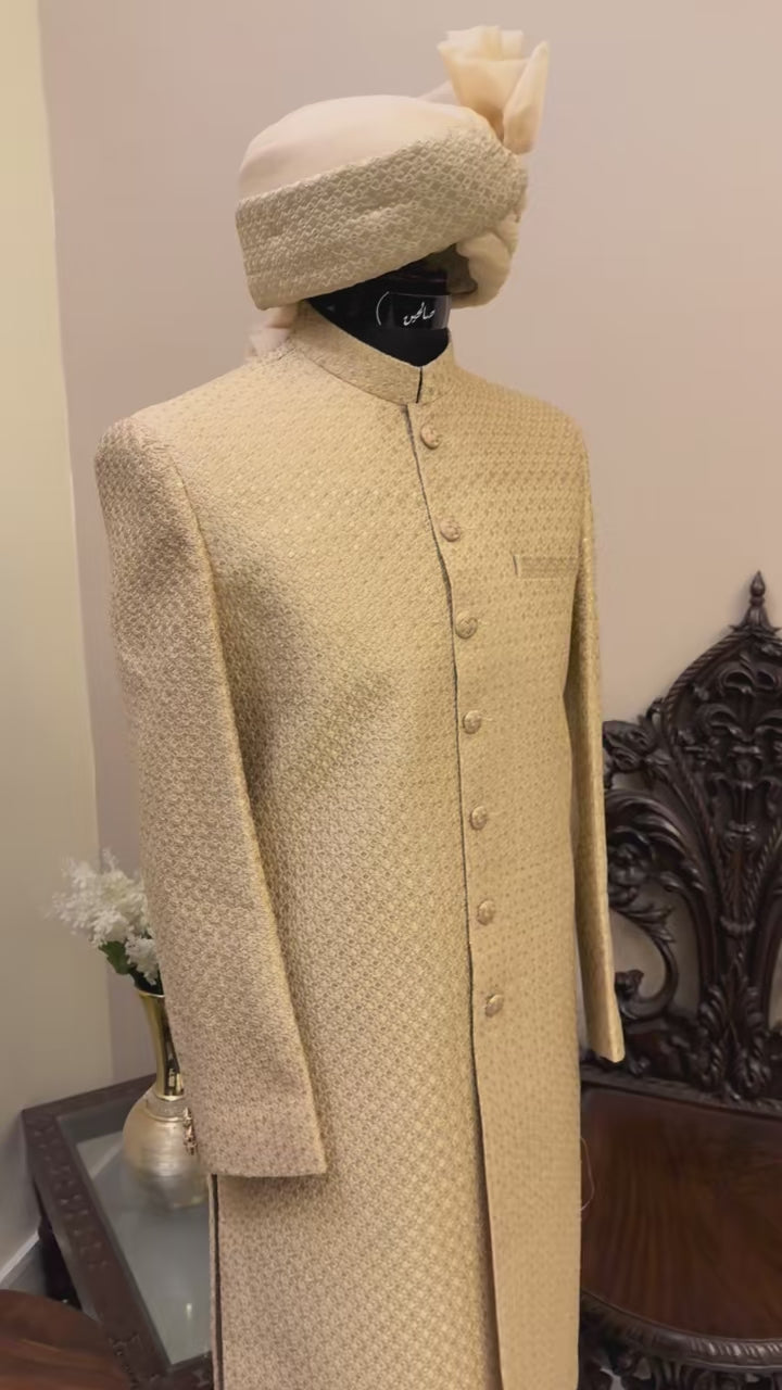 Imperial Champagne Gold Sherwani Set