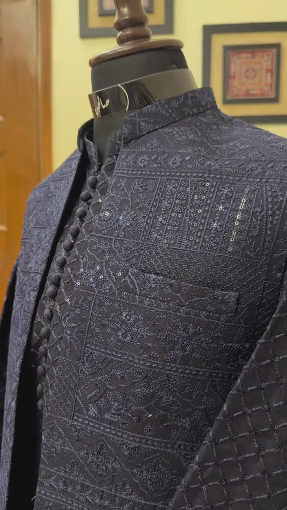 Navy Blue Embroidered Set (Waistcoat & Kurta Pajama)