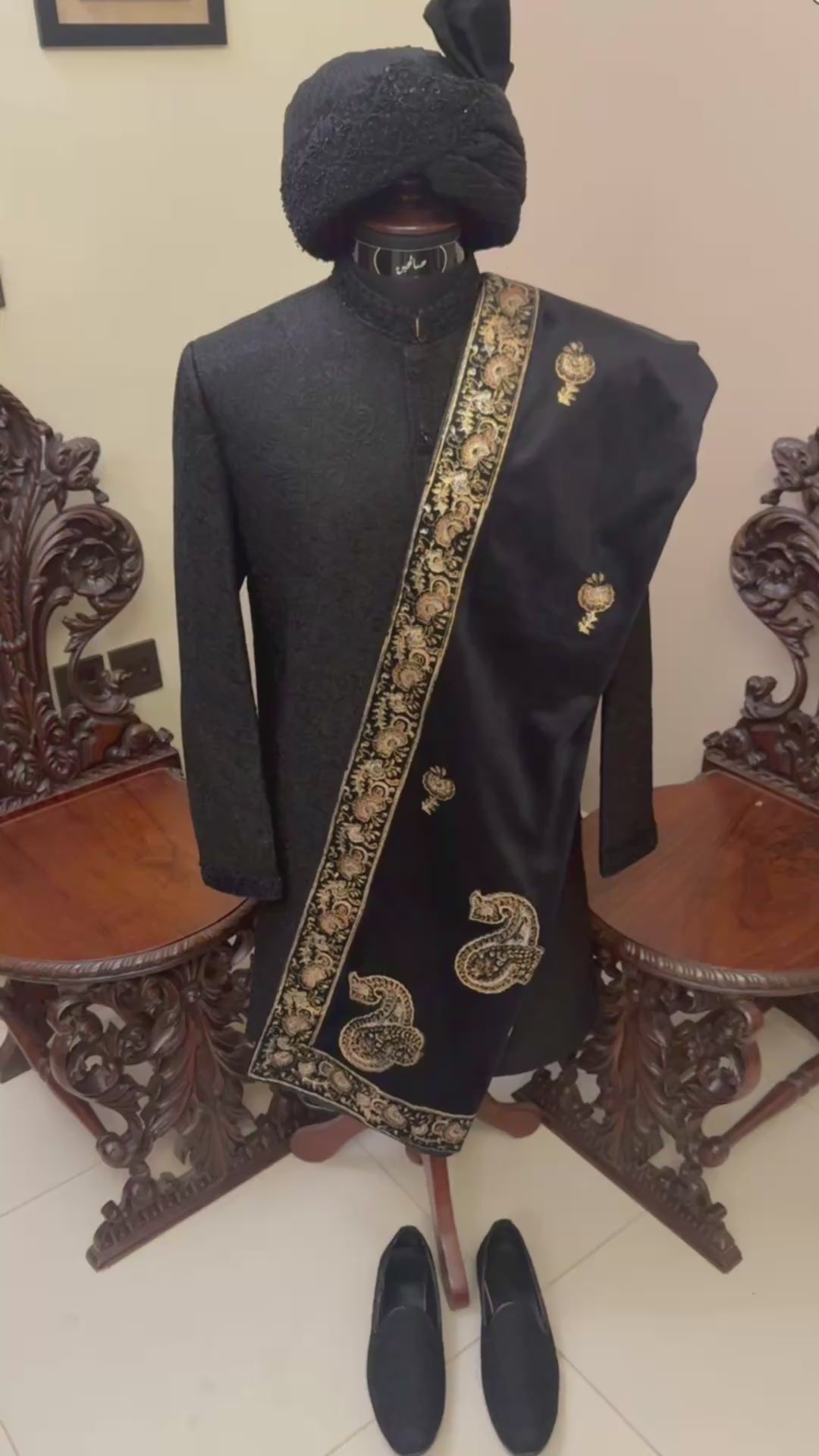 Onyx Black Embroidered Groom’s Sherwani Set
